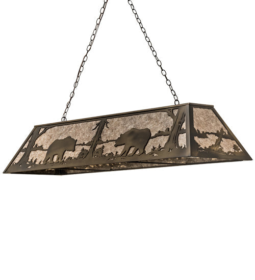 Meyda Lighting Bear at Lake 60" 9-Light Antique Copper Island Pendant Light With Silver Mica Shade Glass