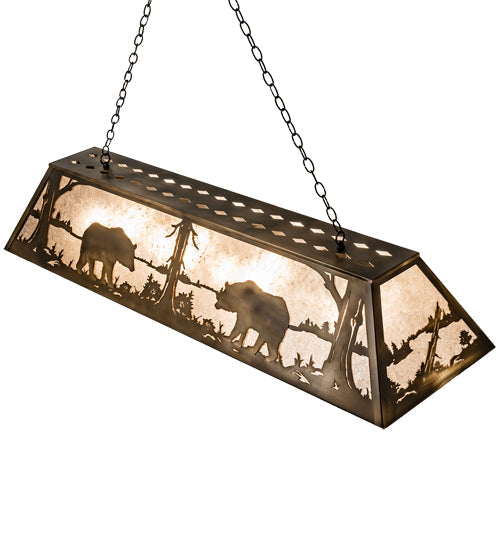 Meyda Lighting Bear at Lake 60" 9-Light Antique Copper Island Pendant Light With Silver Mica Shade Glass