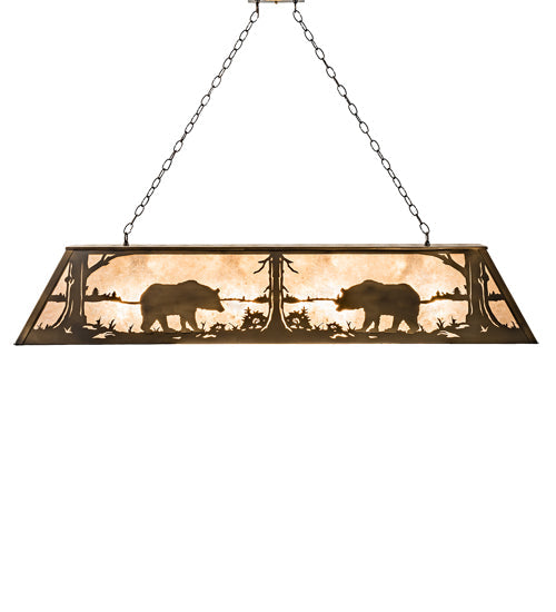 Meyda Lighting Bear at Lake 60" 9-Light Antique Copper Island Pendant Light With Silver Mica Shade Glass