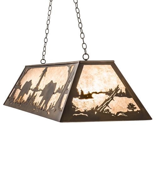 Meyda Lighting Bear at Lake 60" 9-Light Antique Copper Island Pendant Light With Silver Mica Shade Glass