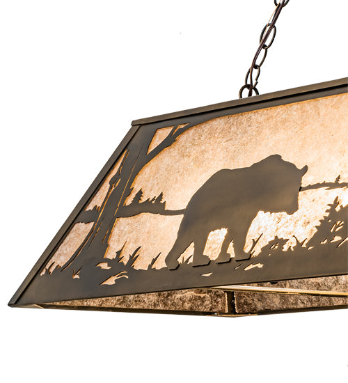 Meyda Lighting Bear at Lake 60" 9-Light Antique Copper Island Pendant Light With Silver Mica Shade Glass