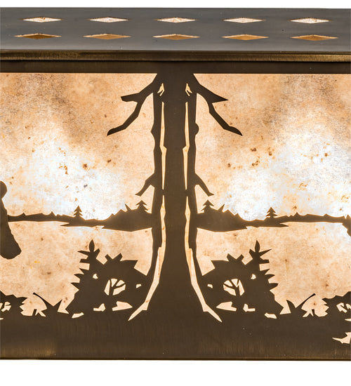 Meyda Lighting Bear at Lake 60" 9-Light Antique Copper Island Pendant Light With Silver Mica Shade Glass