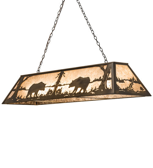 Meyda Lighting Bear at Lake 60" 9-Light Antique Copper Island Pendant Light With Silver Mica Shade Glass