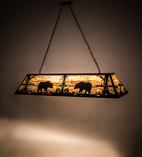 Meyda Lighting Bear at Lake 60" 9-Light Black Satin Wrought Iron Island Pendant Light With Travertine Idalight Shade