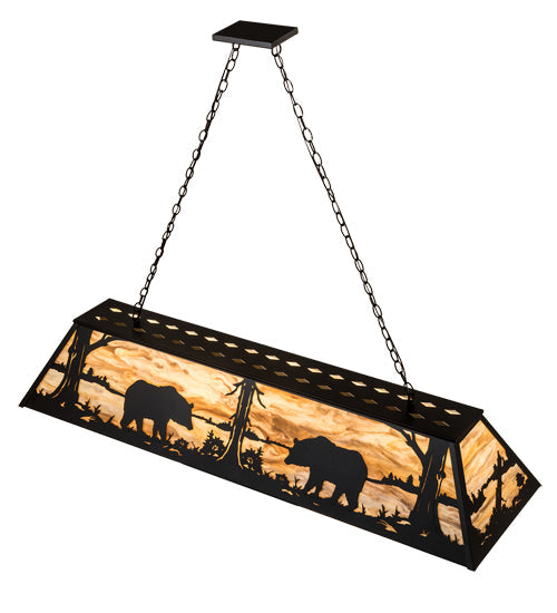 Meyda Lighting Bear at Lake 60" 9-Light Black Satin Wrought Iron Island Pendant Light With Travertine Idalight Shade