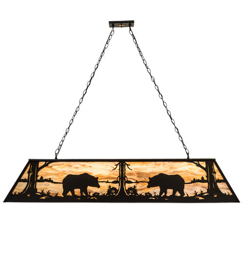 Meyda Lighting Bear at Lake 60" 9-Light Black Satin Wrought Iron Island Pendant Light With Travertine Idalight Shade