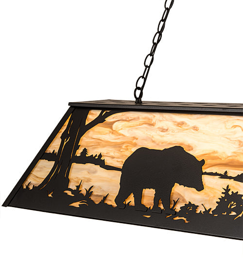 Meyda Lighting Bear at Lake 60" 9-Light Black Satin Wrought Iron Island Pendant Light With Travertine Idalight Shade