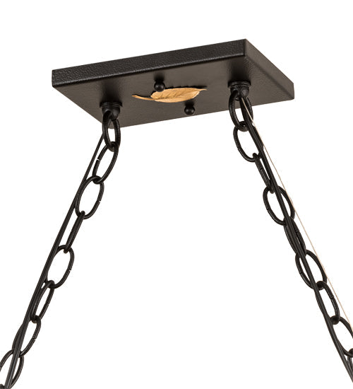 Meyda Lighting Bear at Lake 60" 9-Light Black Satin Wrought Iron Island Pendant Light With Travertine Idalight Shade