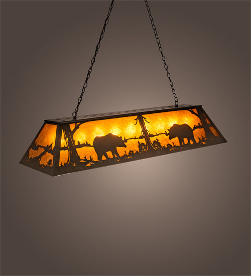 Meyda Lighting Bear at Lake 60" 9-Light Timeless Bronze Island Pendant Light With Amber Mica Shade Glass