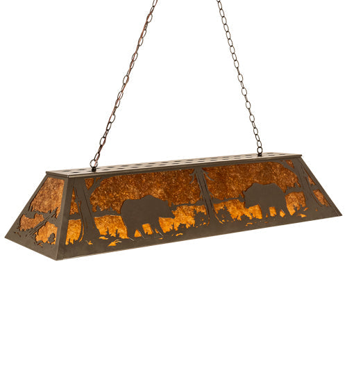 Meyda Lighting Bear at Lake 60" 9-Light Timeless Bronze Island Pendant Light With Amber Mica Shade Glass