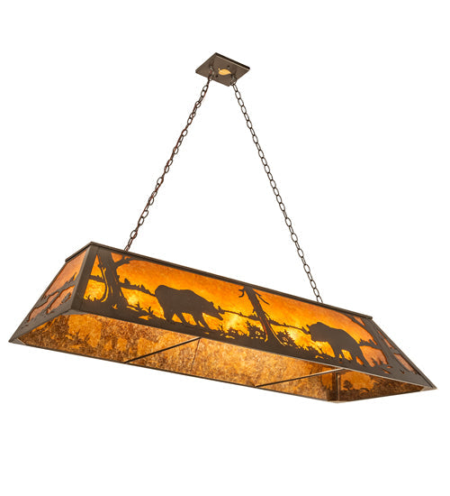 Meyda Lighting Bear at Lake 60" 9-Light Timeless Bronze Island Pendant Light With Amber Mica Shade Glass
