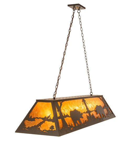 Meyda Lighting Bear at Lake 60" 9-Light Timeless Bronze Island Pendant Light With Amber Mica Shade Glass