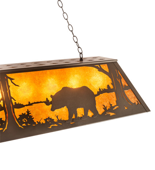 Meyda Lighting Bear at Lake 60" 9-Light Timeless Bronze Island Pendant Light With Amber Mica Shade Glass