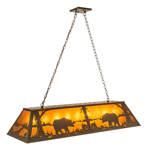 Meyda Lighting Bear at Lake 60" 9-Light Timeless Bronze Island Pendant Light With Amber Mica Shade Glass