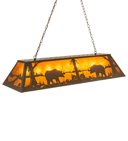 Meyda Lighting Bear at Lake 60" 9-Light Timeless Bronze Island Pendant Light With Amber Mica Shade Glass