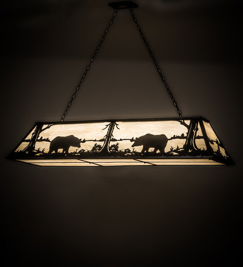 Meyda Lighting Bear at Lake 61" 9-Light Dark Burnished Antique Copper Island Pendant Light With Creme Carrare Idalight Shade Glass