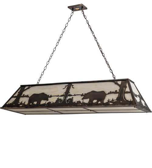 Meyda Lighting Bear at Lake 61" 9-Light Dark Burnished Antique Copper Island Pendant Light With Creme Carrare Idalight Shade Glass