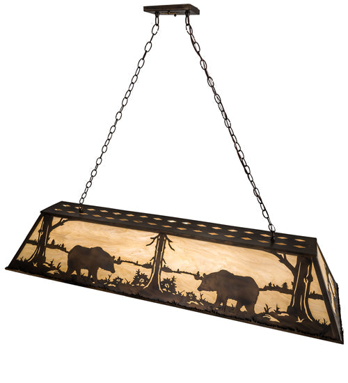 Meyda Lighting Bear at Lake 61" 9-Light Dark Burnished Antique Copper Island Pendant Light With Creme Carrare Idalight Shade Glass