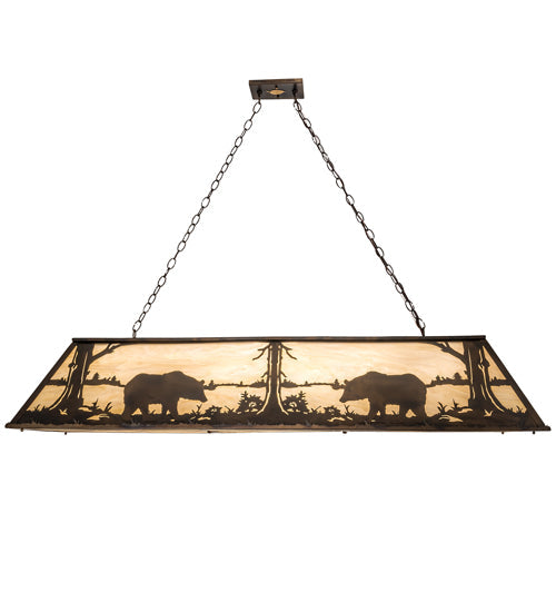 Meyda Lighting Bear at Lake 61" 9-Light Dark Burnished Antique Copper Island Pendant Light With Creme Carrare Idalight Shade Glass