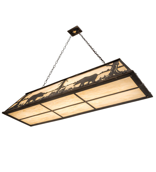 Meyda Lighting Bear at Lake 61" 9-Light Dark Burnished Antique Copper Island Pendant Light With Creme Carrare Idalight Shade Glass