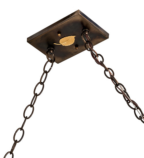Meyda Lighting Bear at Lake 61" 9-Light Dark Burnished Antique Copper Island Pendant Light With Creme Carrare Idalight Shade Glass