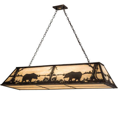 Meyda Lighting Bear at Lake 61" 9-Light Dark Burnished Antique Copper Island Pendant Light With Creme Carrare Idalight Shade Glass