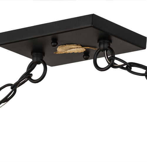 Meyda Lighting Bear at Lake 61" 9-Light Textured Black Island Pendant Light With Amber Mica Shade Glass