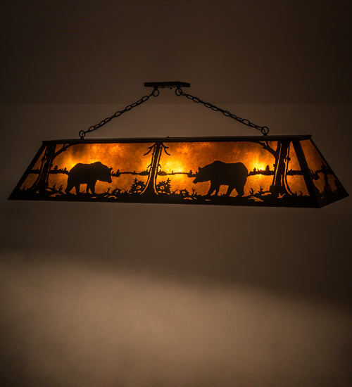 Meyda Lighting Bear at Lake 61" 9-Light Textured Black Island Pendant Light With Amber Mica Shade Glass