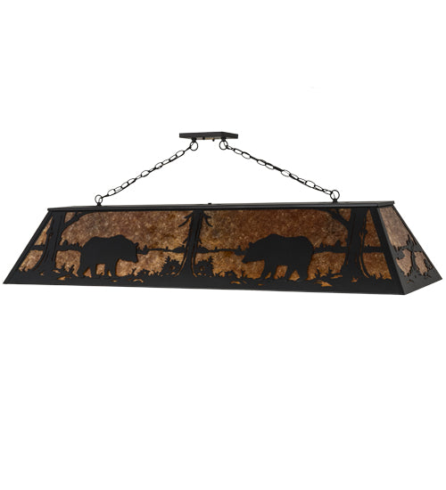 Meyda Lighting Bear at Lake 61" 9-Light Textured Black Island Pendant Light With Amber Mica Shade Glass