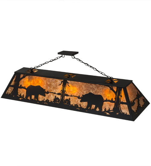 Meyda Lighting Bear at Lake 61" 9-Light Textured Black Island Pendant Light With Amber Mica Shade Glass