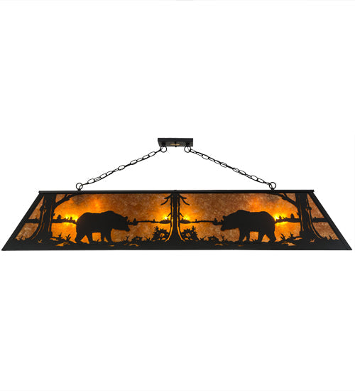 Meyda Lighting Bear at Lake 61" 9-Light Textured Black Island Pendant Light With Amber Mica Shade Glass