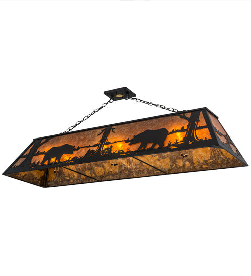 Meyda Lighting Bear at Lake 61" 9-Light Textured Black Island Pendant Light With Amber Mica Shade Glass