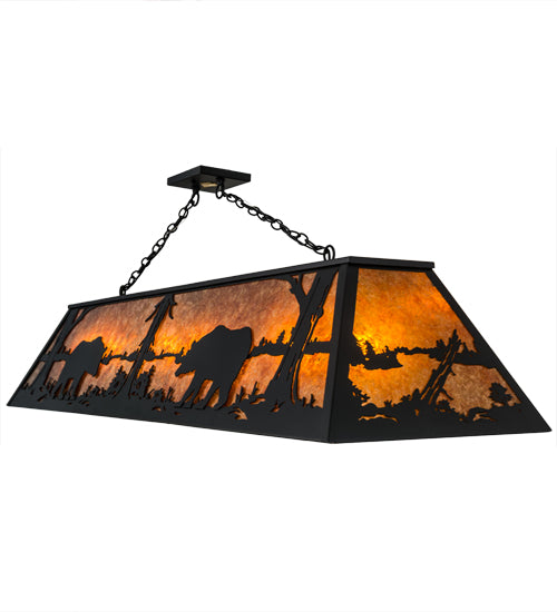 Meyda Lighting Bear at Lake 61" 9-Light Textured Black Island Pendant Light With Amber Mica Shade Glass