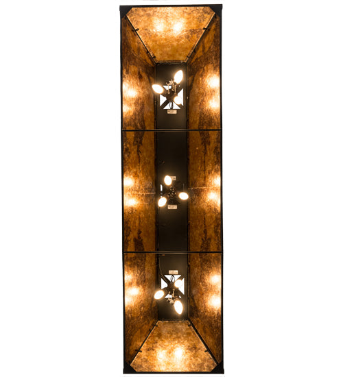 Meyda Lighting Bear at Lake 61" 9-Light Textured Black Island Pendant Light With Amber Mica Shade Glass