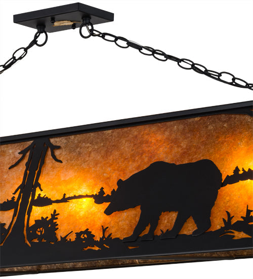 Meyda Lighting Bear at Lake 61" 9-Light Textured Black Island Pendant Light With Amber Mica Shade Glass