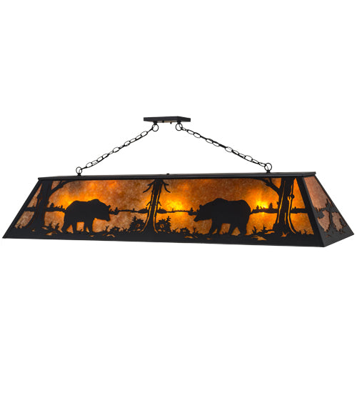 Meyda Lighting Bear at Lake 61" 9-Light Textured Black Island Pendant Light With Amber Mica Shade Glass