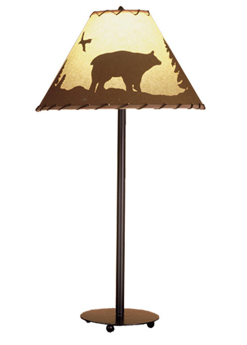 Meyda Lighting Bear in the Woods 29" Mahogany Bronze Table Lamp With Brown & Beige Shade Glass