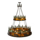 Meyda Lighting Bear in the Woods 72" 12-Light 2-Tier Timeless Bronze & Green Trees Inverted Pendant Light With Amber Mica Shade Glass