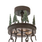 Meyda Lighting Bear in the Woods 72" 12-Light 2-Tier Timeless Bronze & Green Trees Inverted Pendant Light With Amber Mica Shade Glass