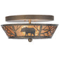 Meyda Lighting Bear on the Loose 13" 2-Light Industrial Steel Flush Mount Light With Silver Mica Shade Glass