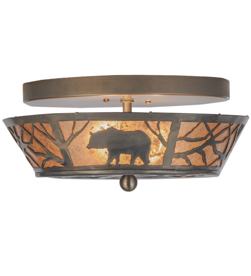 Meyda Lighting Bear on the Loose 13" 2-Light Industrial Steel Flush Mount Light With Silver Mica Shade Glass