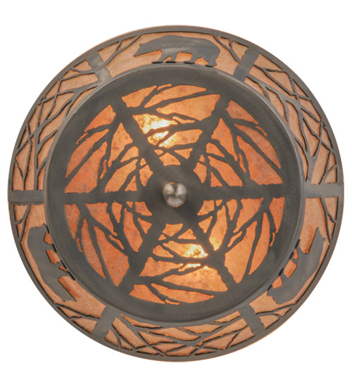 Meyda Lighting Bear on the Loose 13" 2-Light Industrial Steel Flush Mount Light With Silver Mica Shade Glass