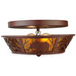 Meyda Lighting Bear on the Loose 14" 2-Light Rust Flush Mount Light With Amber Mica Shade Glass