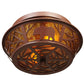 Meyda Lighting Bear on the Loose 14" 2-Light Rust Flush Mount Light With Amber Mica Shade Glass