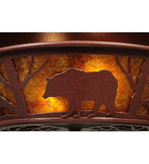 Meyda Lighting Bear on the Loose 14" 2-Light Rust Flush Mount Light With Amber Mica Shade Glass