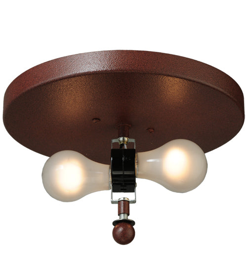 Meyda Lighting Bear on the Loose 14" 2-Light Rust Flush Mount Light With Amber Mica Shade Glass