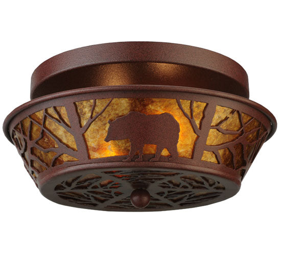 Meyda Lighting Bear on the Loose 14" 2-Light Rust Flush Mount Light With Amber Mica Shade Glass