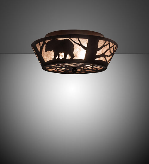 Meyda Lighting Bear on the Loose 16" 2-Light Cafe Noir Flush Mount Light With Silver Mica Shade Glass