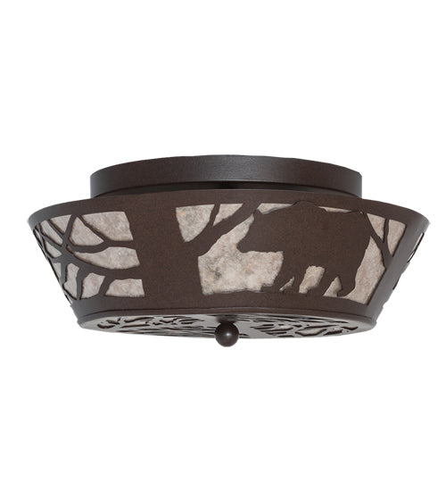 Meyda Lighting Bear on the Loose 16" 2-Light Cafe Noir Flush Mount Light With Silver Mica Shade Glass