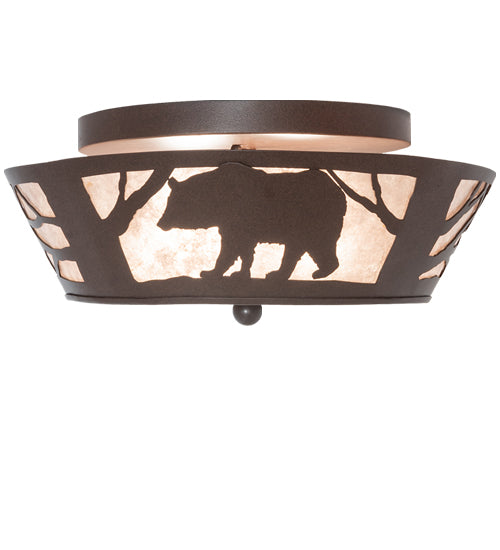 Meyda Lighting Bear on the Loose 16" 2-Light Cafe Noir Flush Mount Light With Silver Mica Shade Glass